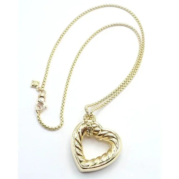 David Yurman Cable 18k Yellow Gold Diamond Large Heart Pendant Chain Necklace - Picture 6 of 8